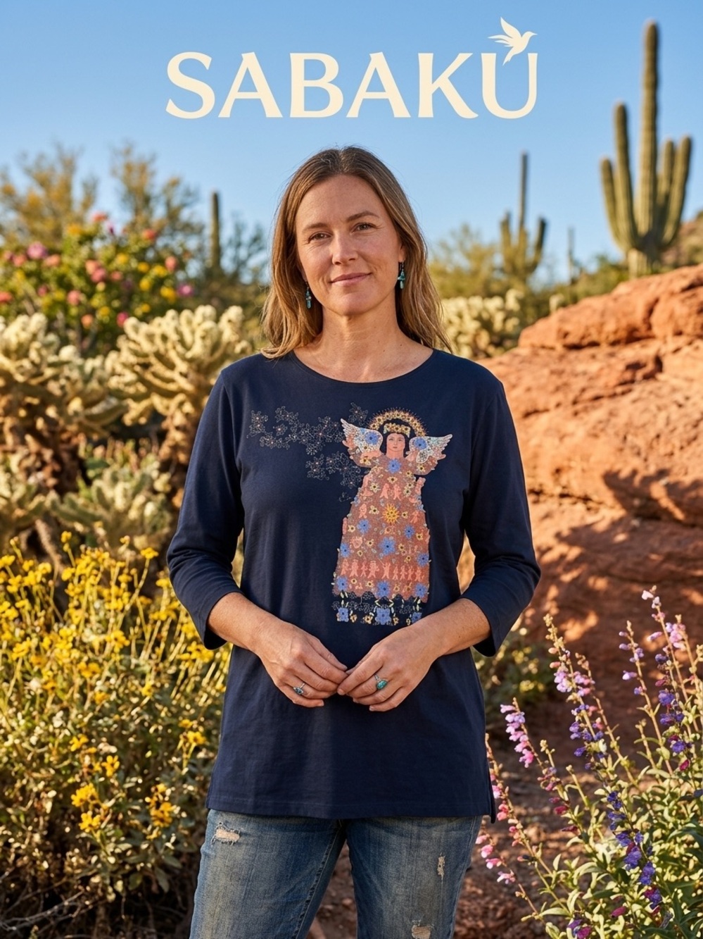 Sabaku Collectible Black Long Sleeve Tee with Colorful Angel Graphic